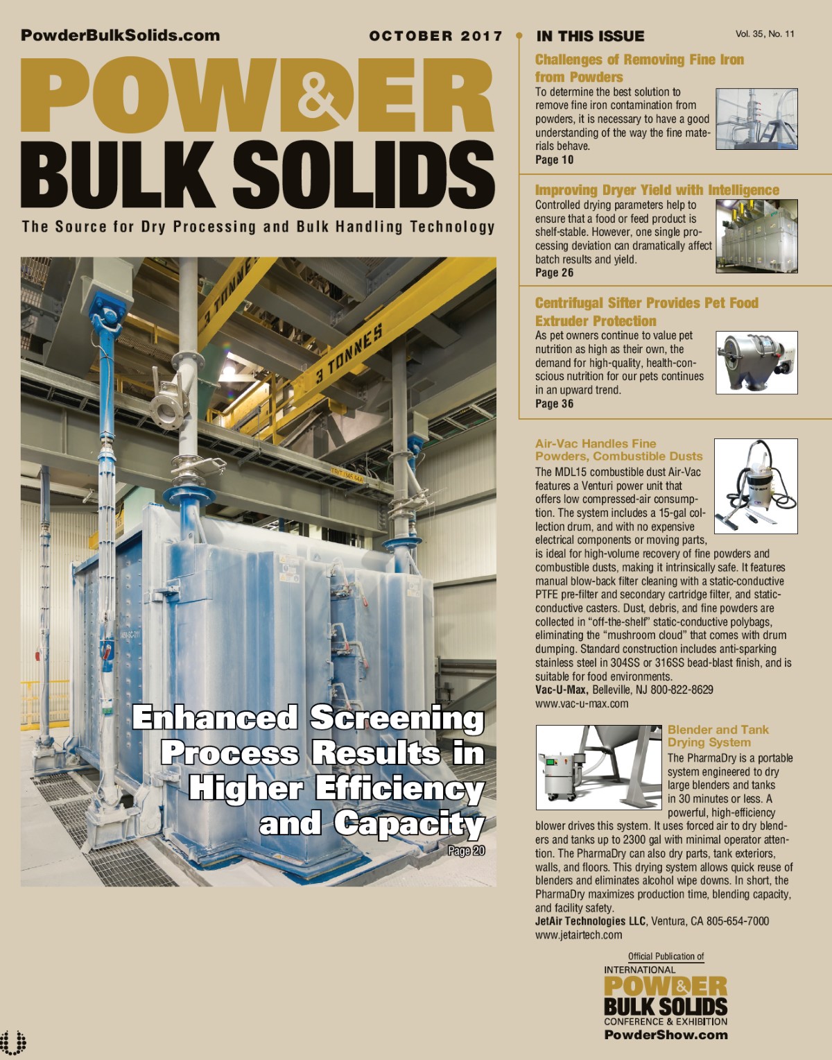 Powder & Bulk Solids magazine cover with Rotex Mineral Separator case study
